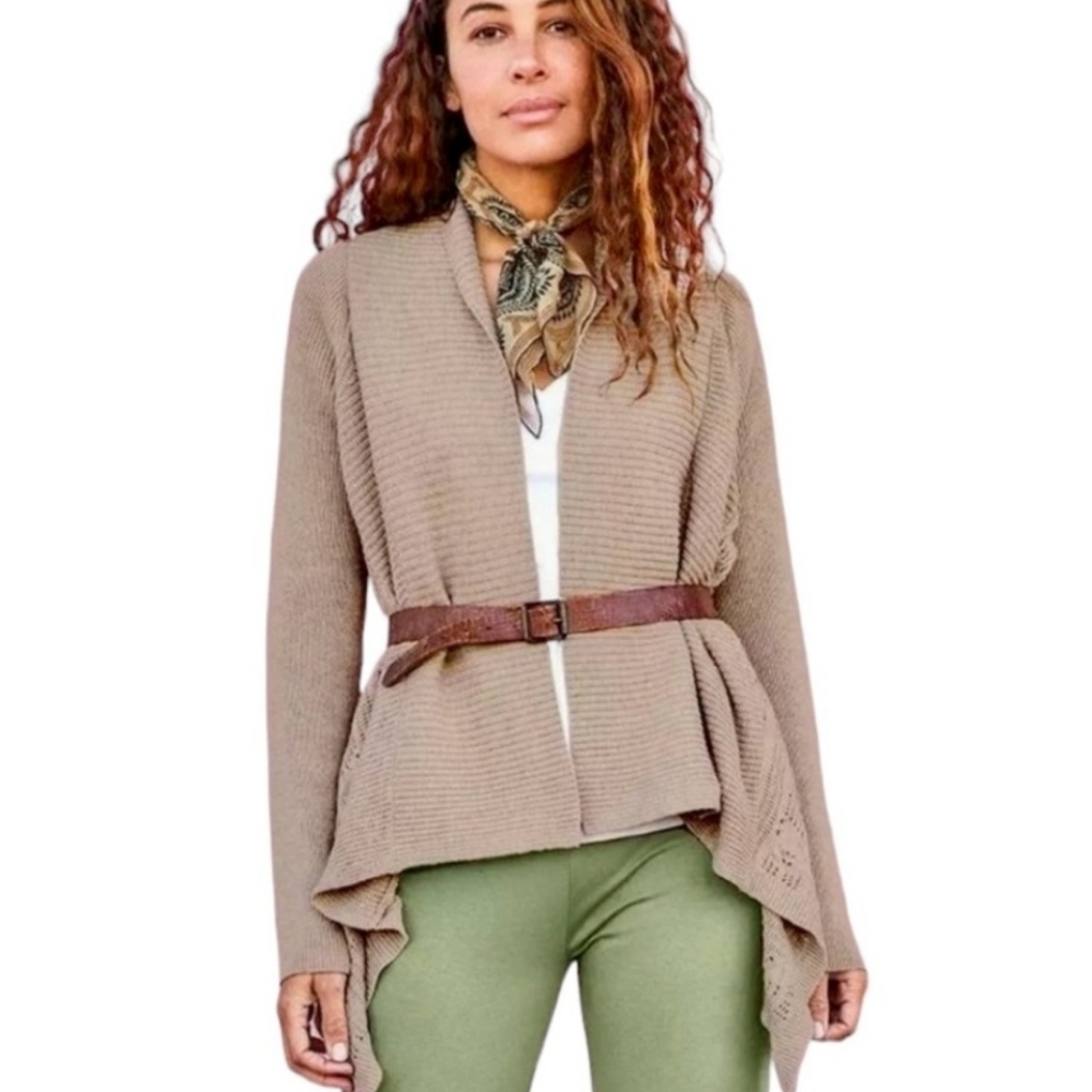 Matilda Jane Lets Get Away Tan Open Front Cardigan Shawl Waterfall